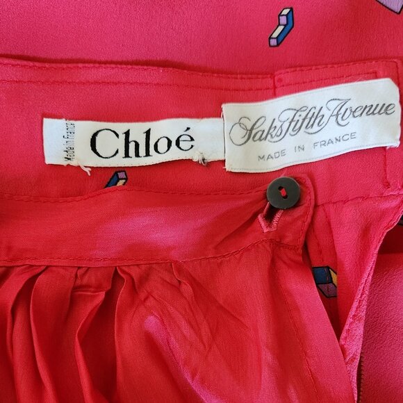 Vintage Chloe made in France tetris print midi pockets silk skirt Sz S - Picture 9 of 9